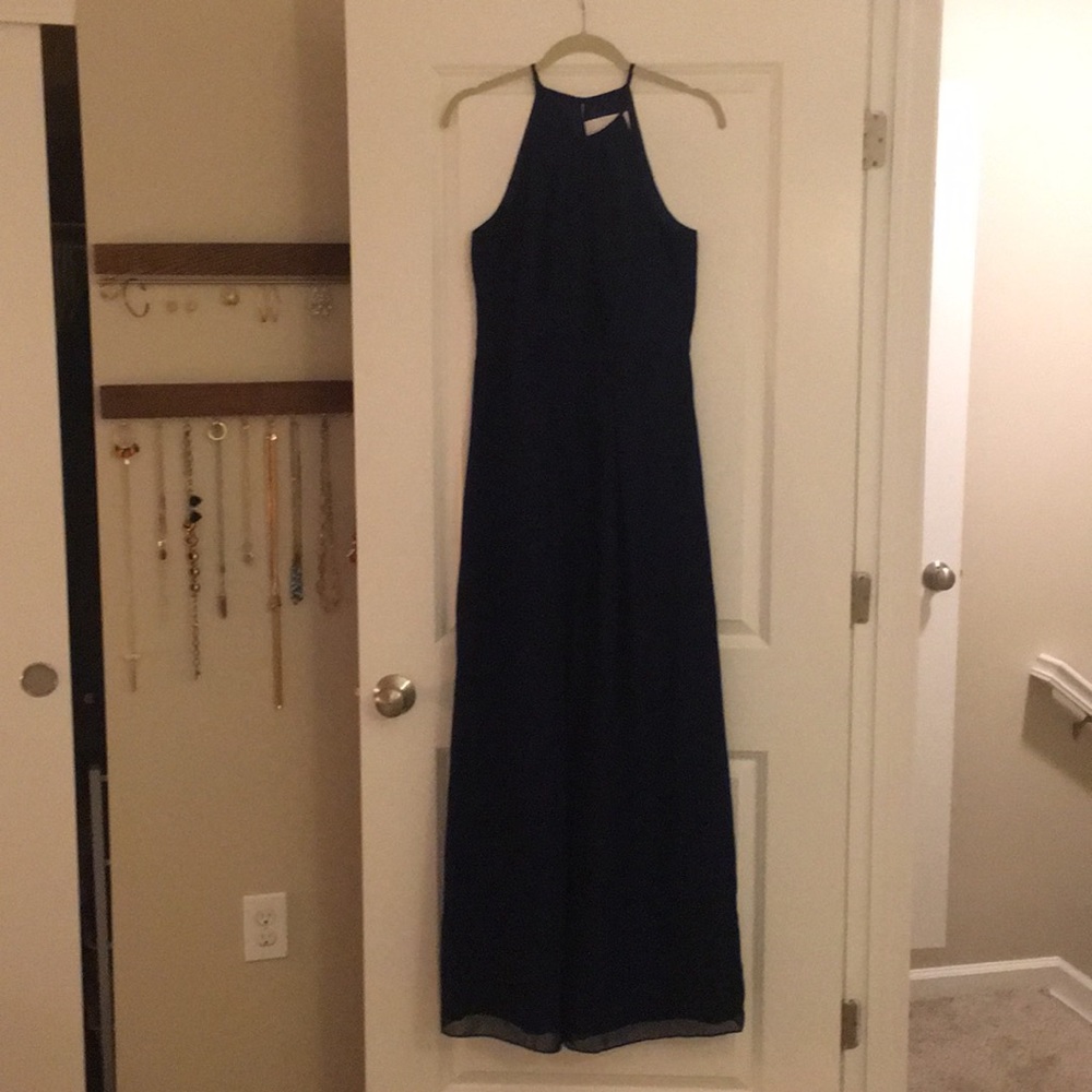 Navy floor length bridesmaid dress